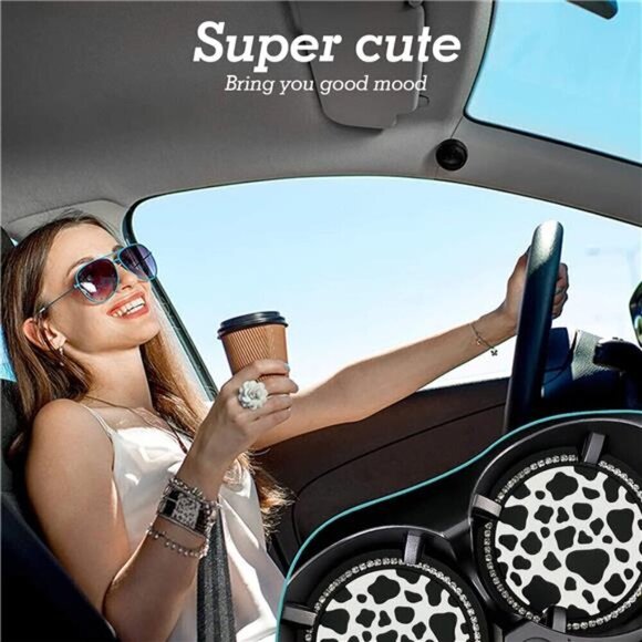 Bling Cow Print Car Cup Coaster Universal Auto Anti Slip Cup Holder Insert - Picture 3 of 7